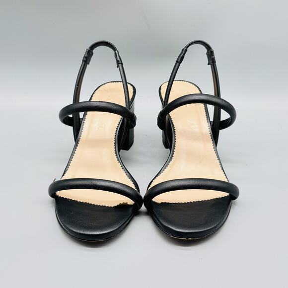 J Crew Sandals Womens 6 Black Leather Strappy Slingback Block Heel Dress Shoes - Picture 3 of 12